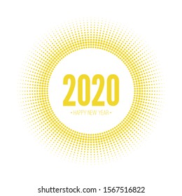 Round banner with rays of dots. happy new year 2020 vector illustration