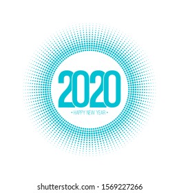Round banner with rays of dots. happy new year 2020 vector illustration