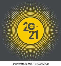 Round banner with rays of dots. happy new year 2021 vector illustration
