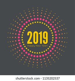 Round banner with rays. happy new year 2019.