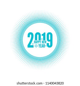 Round banner with rays. happy new year 2019.