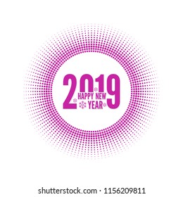 Round banner with rays. happy new year 2019.