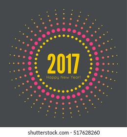 Round banner with rays. happy new year 2017.