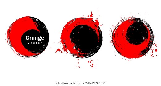Round banner of red with black color.Grunge brush strokes. Template for advertising vector.