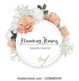 Round banner with roses vector illustration