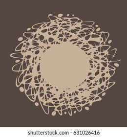 Round banner in the style of an abstract cosmic fantasy object in natural colors. Vector element for design.