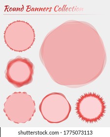 Round banners collection. Circular backgrounds in red colors. Superb vector illustration.