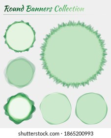 Banderas redondas puestas. Antecedentes circulares de colores verdes. Magnífica ilustración vectorial.