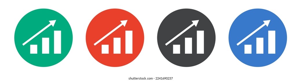 Round bar chart icon set. Business growth and stock price increase. Vector.