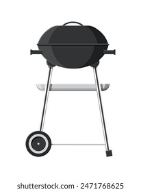 Runder Grill. BBQ-Symbol. Elektrischer Grill. Vorrichtung zum Braten von Nahrungsmitteln. Vektorillustration im flachen Stil