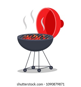 Round barbecue grill illustration. Vector flat BBQ icon isolated on white background.