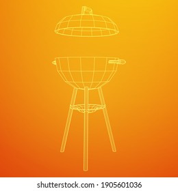 Round barbecue grill. Outdoor bbq party. Wireframe low poly mesh vector illustration
