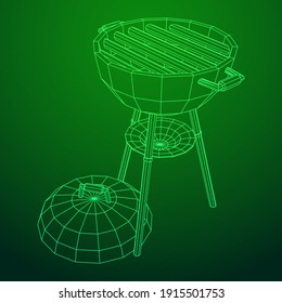 Round barbecue grill. Outdoor bbq party. Wireframe low poly mesh vector illustration