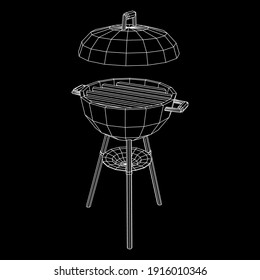 Round barbecue grill. Outdoor bbq party. Wireframe low poly mesh vector illustration