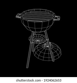 Round barbecue grill. Outdoor bbq party. Wireframe low poly mesh vector illustration