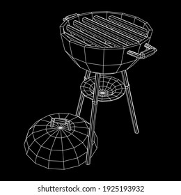 Parrilla barbacoa redonda. Fiesta de barbacoa al aire libre. Ilustración vectorial de malla baja de malla de alambre