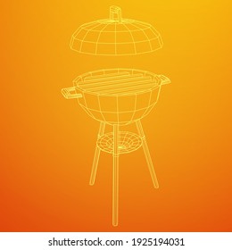 Parrilla barbacoa redonda. Fiesta de barbacoa al aire libre. Ilustración vectorial de malla baja de malla de alambre