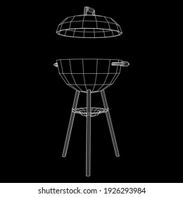 Round barbecue grill. Outdoor bbq party. Wireframe low poly mesh vector illustration