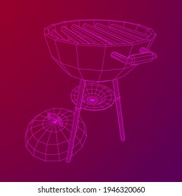 Round barbecue grill. Outdoor bbq party. Wireframe low poly mesh vector illustration