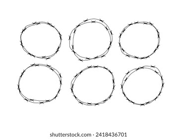 Round Barbed Wire Circle Shape Set. Borders and fences concept vector