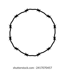 Round barbed wire icon. Black silhouette. Front view. Vector simple flat graphic illustration. Isolated object on a white background. Isolate.