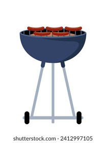 Round barbeque grill, BBQ icon, device for grilling food. Vector illustration