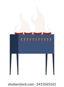 Round barbeque grill, BBQ icon, device for grilling food. Vector illustration