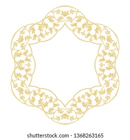 Round baroque ornament. Damascus. A gold flower frame in retro style for a logo, a congratulation, the invitation, ornament. Vector graphics.