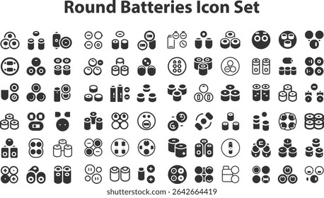 Round batteries Icon Set.eps. collection, sketches, logo illustrations, web symbols, outline style pictograms package isolated on white background. Vector graphics. stock illustration