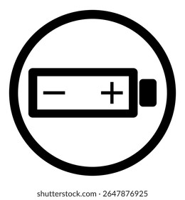 Ícone redondo de vetor de bateria mostra armazenamento de eletricidade, energia renovável e energia verde limpa no design moderno.