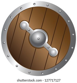 Round battle medieval shield. Army ammunition. Vector illustration.