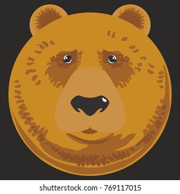 Round bear head. Yellow bear head on black background