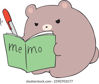 A round bear taking notes.