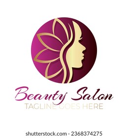 Round Beauty Salon Logo Design Gold on Pink Background