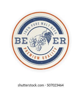 Round beer emblem with hand drawn hop brunch
