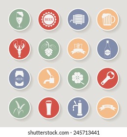 Round beer icons set. Vector illustration