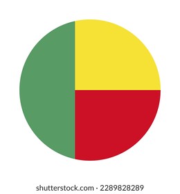 Round of Benin flag on white background.