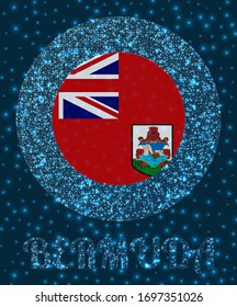 Insignia redonda de las Bermudas. Bandera de las Bermudas en un brillante estilo de red mesh. Logo de la red nacional. Hermosa ilustración vectorial.