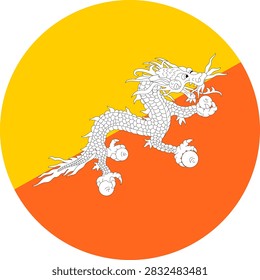 Round Bhutan Flag Vector Icon Circular Bhutanese Flag Button Element