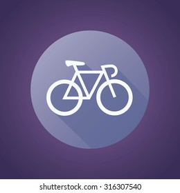 Round Bicycle flat icon on violet background