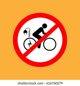 Round bicycle icon do not charge the bicycle, with electrical plug for charging ,red thin line on white background - vector illustration