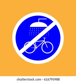 Round bicycle icon do not wash the bicycle ,white thin line on blue background - vector illustration