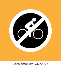 Round bicycle icon, do not ride (use) the bicycle  ,white thin line on black background - vector illustration
