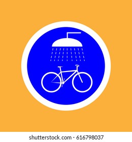 Round bicycle icon point for washing the bicycle ,black thin line on white background - vector illustration