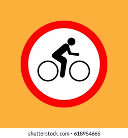 Round bicycle icon, red thin line on white background - vector illustration