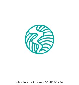 Round bio emblem in a circle linear style. Vector abstract road logo. Badge for design of travel products, tourism concept. Illustration icon