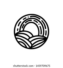 Round bio emblem in a circle linear style. plant leaves logo with sun. Vector abstract badge for design of natural products, flower shop, cosmetic, ecology concept, health, spa, yoga Center