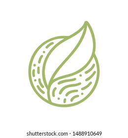 Round bio emblem in a circle linear style. green leaf logo. Vector abstract badge for design of natural products, flower shop, cosmetics, ecology concepts, health, spa