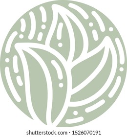 Round bio emblem in a circle linear style. Tropical plant green leaf logo. Vector abstract badge for design of natural products, flower shop, cosmetics, ecology concepts, health, spa, yoga Center