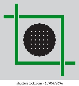 Round biscuit sign. Black icon inside green crop tool at light gray background